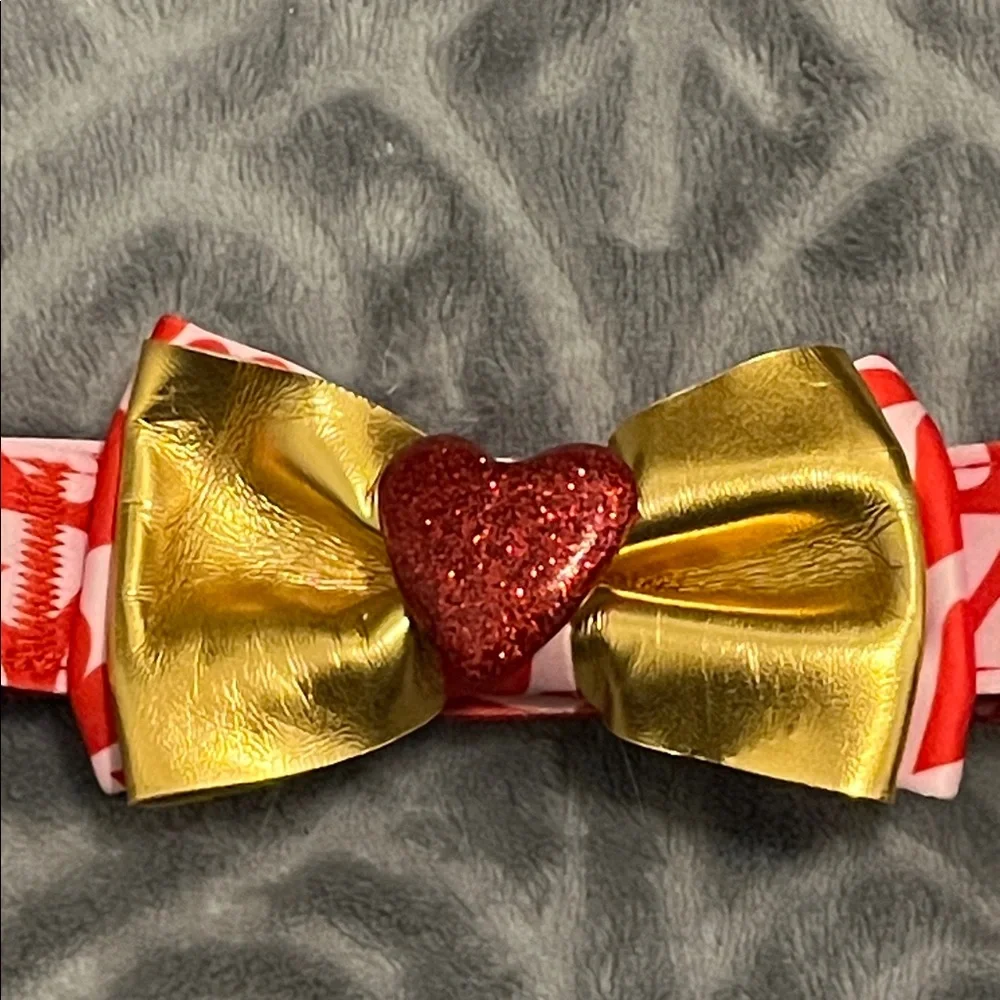Dog Collar Red with Pink Hearts and Gold Embellished Bow by Top Paw NWT